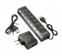 7 Port USB Hub with 7 Switches,7 LED lights,Power Adapter (black & white 2 color to choose)