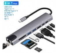 (8in1) USB 3.1 Type C 8 In 1 Hub With HDMI, Lan, Card Reader, USB and Type C Port