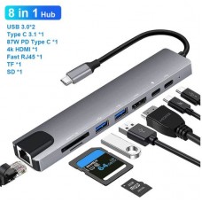 USB 3.1 Type C 8 In 1 Hub With HDMI, Lan, Card Reader, USB and Type C Port