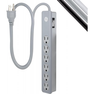 GE 6-Outlet Surge Protector 2FT Cord Power Strip 450 Joules - Gray