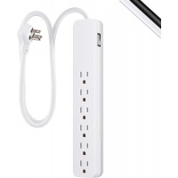 GE 6-Outlet Surge Protector 3FT Cord Power Strip 840 Joules - White