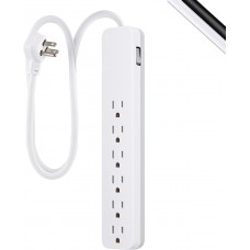 GE 6-Outlet Surge Protector 3FT Cord Power Strip 840 Joules - White