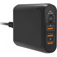 HDD15-3 Quick 3.0 2*Type-C + 3*USB-A PD100W Charger, Black