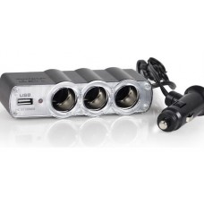 In-Car Triple Socket & USB Adapter with Switch