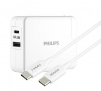 Philips 67.5 WACGaN Charging Kit, USB-A 7.5W + USB-C 60W w/ 6' USB-C Cable
