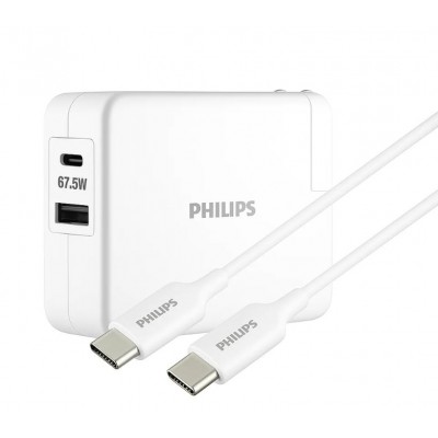 Philips 67.5W Laptop GaN Charging, USB-C 60W + USB-A 7.5W w/ 6' C Braided Cable