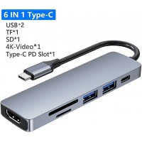 (4K, 6in1) Type C 6 In 1 Hub With Card Reader, 4K HDMI, Type C and 2*USB