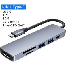(4K, 6in1) Type C 6 In 1 Hub With Card Reader, 4K HDMI, Type C and 2*USB