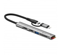(Limit 12)  (5in1, dual tip), Type C + 8Pin 019E  5 In 1 Hub With Card Reader, USB and 2 X Type C Port