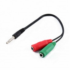 3.5''mm Audio 4 Pole Male to 2 Female Headset+ Mic Aux Extension Adapter