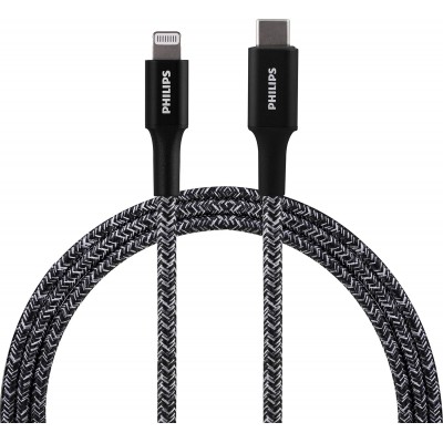 Philips USB-C to Lightning 3Ft Cable, MFI Certified - Black, DLC5203BL/37