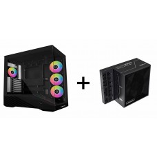 Lian-Li V100 TG 4x 120mm ARGB PWM Fan ATX Case (Black) + Lian-Li EG1000 1000W 80+Platinum Full-Modular PCIe5.1 ATX3.1 Power Supply (Black)
