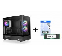 Thermaltake View 270 Plus Black 3xARGB 120mm FAN Dual Tempered Glass CA-1Y7-00M1 +Crucial E100 480GB PCI-e NVMe GEN4.0 M.2 2280 SSD 4700/2500MB/s (Retail)