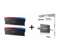 Lexar ARES RGB(Black)DDR5 32GB 6000MHz CL30 (16GBx2) UDIMM Desktop Memory + Lexar NS100 512GB 2.5'' SATA III SSD (LNS100-512RB)