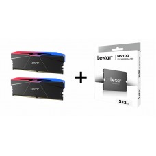 Lexar ARES RGB(Black)DDR5 32GB 6000MHz CL30 (16GBx2) UDIMM Desktop Memory + Lexar NS100 512GB 2.5'' SATA III SSD (LNS100-512RB)
