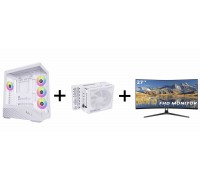 Lian-Li V100 ATX Case (White) + Lian-Li EG1200 1200W 80+Gold Full-Modular(White)Power Supply + CRUA CR270BM Curved 27" FHD 100Hz Monitor