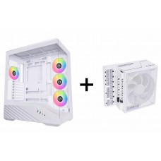 Lian-Li V100 TG 4x 120mm ARGB PWM Fan ATX Case (White) + Lian-Li EG1200 1200W 80+Gold Full-Modular(White) PCIe5.1 ATX3.1 Power Supply