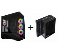 Lian-Li V100 TG 4x 120mm ARGB PWM Fan ATX Case (Black) + Lian-Li EG1000 1000W 80+Platinum Full-Modular PCIe5.1 ATX3.1 Power Supply (Black)