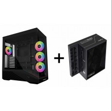 Lian-Li V100 TG 4x 120mm ARGB PWM Fan ATX Case (Black) + Lian-Li EG1000 1000W 80+Platinum Full-Modular PCIe5.1 ATX3.1 Power Supply (Black)