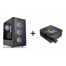 (Limited Qty) Thermaltake S200 (BLACK) ARGB Fan x4 ATX Case CA-1X2-00M1WN-01 + Thermaltake 550W Smart BX1 RGB 80+Bronze Non-modular ATX Power Supply (New)