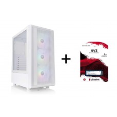 (Limit 12) Thermaltake S200 (White) ATX Case w/ 120mmARGB FAN x3 Tempered Glass Panel + Kingston NV3 1TB M.2 2280 NVMe PCI-e 4.0x4 SNV3S/1000G, New