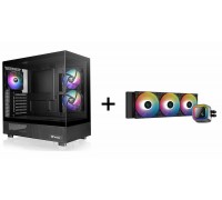 (MAX. 6 Combos) Thermaltake View 270 Plus Black 3xARGB 120mm FAN Dual Tempered Glass CA-1Y7-00M1 + DeepCool LS720 360mm ARGB LED display AIO Liquid CPU Cooler, Black