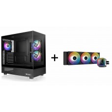 (MAX. 6 Combos) Thermaltake View 270 Plus Black 3xARGB 120mm FAN Dual Tempered Glass CA-1Y7-00M1 + DeepCool LS720 360mm ARGB LED display AIO Liquid CPU Cooler, Black