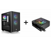 (Limited Qty) Thermaltake Versa H16 TG 3xARGB FAN(BLACK) M-ATX Case CA-1Y8-00S1WN-02 + Thermaltake 500W Smart RGB 80+White Non-Modular ATX Power Supply (New)