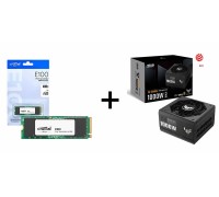 Crucial E100 480GB PCI-e NVMe GEN4.0 M.2 2280 SSD 4700/2500MB/s (Retail) + Asus TUF Gaming 1000W 80+Gold Fully-Modular ATX3.1/PCIe5 Power Supply