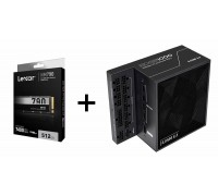 Lexar NM790 512GB M.2 2280 PCIe Gen4×4 NVMe2.0 7200MB/s, 4400MB/s + Lian-Li EG1000 1000W 80+Platinum Full-Modular PCIe5.1 ATX3.1 Power Supply (Black)