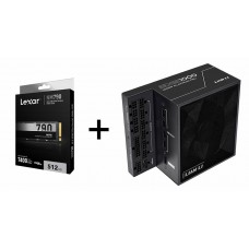 Lexar NM790 512GB M.2 2280 PCIe Gen4×4 NVMe2.0 7200MB/s, 4400MB/s + Lian-Li EG1000 1000W 80+Platinum Full-Modular PCIe5.1 ATX3.1 Power Supply (Black)