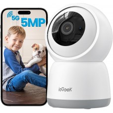 ieGeek 5MP Indoor Security Camera (Model: C1Pro), 5G&2.4G WiFi Baby Monitor Pet Cameras Surveillance Interieur for Home System, Video Cam with Phone App, Smart Motion Sensor, Auto Tracking,360°PTZ,Work w/Alexa