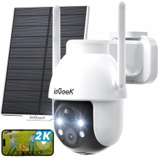 ieGeek Security Cameras (Model: ZY-C2)  Wireless Outdoor-Solar & Battery Powered Camera System for Home Exterieur Surveillance, 360°PTZ WiFi Cam with 2K Color Night Vision, Smart Siren, Motion Sensor, Work with Alexa