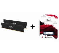 (Limit 6) Crucial Pro OC DDR5 32GB (16GBx2) 6000MHz CL36 U-DIMM Desktop Memory + Kingston NV3 1TB M.2 2280 NVMe PCI-e 4.0x4 SNV3S/1000G, New