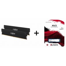 (Limit 6) Crucial Pro OC DDR5 32GB (16GBx2) 6000MHz CL36 U-DIMM Desktop Memory + Kingston NV3 1TB M.2 2280 NVMe PCI-e 4.0x4 SNV3S/1000G, New