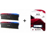 (Limit 6) Lexar ARES RGB(Black)DDR5 32GB 6000MHz CL30 (16GBx2) UDIMM Desktop Memory + Kingston NV3 2TB M.2 2280 NVMe PCI-e 4.0x4 SNV3S/2000G, New