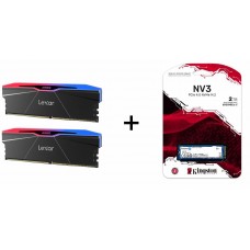 (Limit 6) Lexar ARES RGB(Black)DDR5 32GB 6000MHz CL30 (16GBx2) UDIMM Desktop Memory + Kingston NV3 2TB M.2 2280 NVMe PCI-e 4.0x4 SNV3S/2000G, New