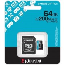 Kingston MicroSD Card 64GB 200 MB/s Canvas Go!Plus C10/UHS-I (U3) V30