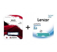 Kingston NV3 1TB M.2 2280 NVMe PCI-e 4.0x4 SNV3S/1000G, New + Lexar TwistTurn 32GB USB 2.0 Flash Drive, LJDTT2-32GABSC - Assorted Colors