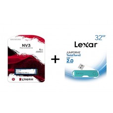 Kingston NV3 1TB M.2 2280 NVMe PCI-e 4.0x4 SNV3S/1000G, New + Lexar TwistTurn 32GB USB 2.0 Flash Drive, LJDTT2-32GABSC - Assorted Colors