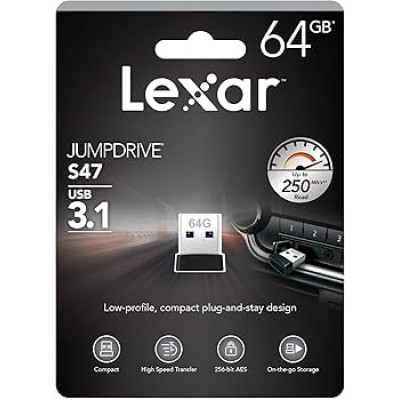 Lexar S47 64GB USB3.2 Flash Drive (Compact Size) up to 250MB/s read (Retail)