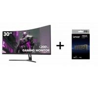 CRUA CR300HD 30" WFHD 200Hz Monitor, Curved (2*HDMI; 2*DP & 1*3.5mm Audio) + Lexar NM620 512GB M.2 NVMe PCI-e SSD (LNM620X512G-RNNNU)