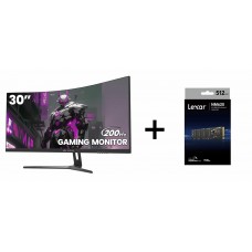 CRUA CR300HD 30" WFHD 200Hz Monitor, Curved (2*HDMI; 2*DP & 1*3.5mm Audio) + Lexar NM620 512GB M.2 NVMe PCI-e SSD (LNM620X512G-RNNNU)
