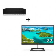 (Limit QTY) HP 800 G5 SFF: Core i5-9500T 2.2GHz 16G 256GB-SSD + Philips 278E1A 27"in 4K UHD IPS LED Monitor (HDMIx2/DPx1/SPK) 60-Day Warranty