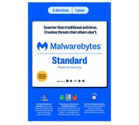 Malwarebytes Premium V3 3-device 1-YEAR Bilingual (En/Fr) Retail Package Product Key Card (PC/MAC/Android) 
