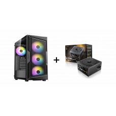 Antec AX61 Elite 4x120mm ARGB Fans-Glass Panel ATX Gaming Case (Black) + Antec 750W 80+Bronze PCIE5.1 Non-Modular ATX3.1 Power Supply - Black